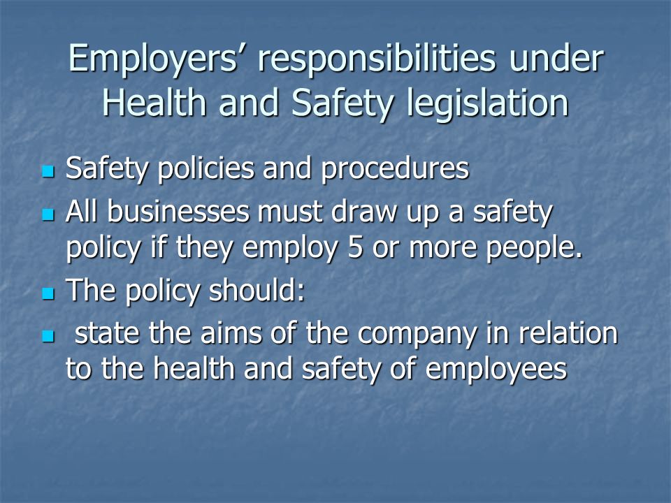 An analysis of relation to the health and safety policy